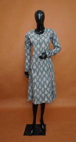 Slate Grey Premium Cotton A-Line Kurta with White Fern & Leaf Print  – A-Line Cotton Tops for Women (Medium - 2XL)