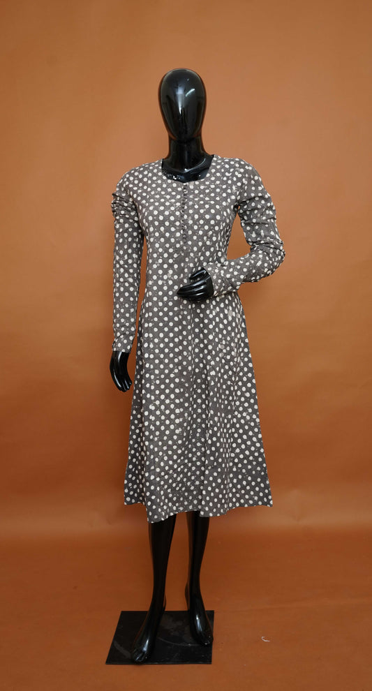 Charcoal Grey & White Polka Dot Premium Cotton A-Line Kurta – A-Line Cotton Tops for Women (Medium - 2XL)