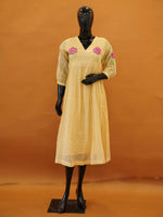 Handloom Kota Cotton Flared Midi Dress with Floral Thread Work – Medium