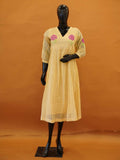 Handloom Kota Cotton Flared Midi Dress with Floral Thread Work – Medium