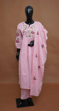Pastel Pink Floral Embroidered Mul Cotton Anarkali Kurta Set – Medium to 2XL