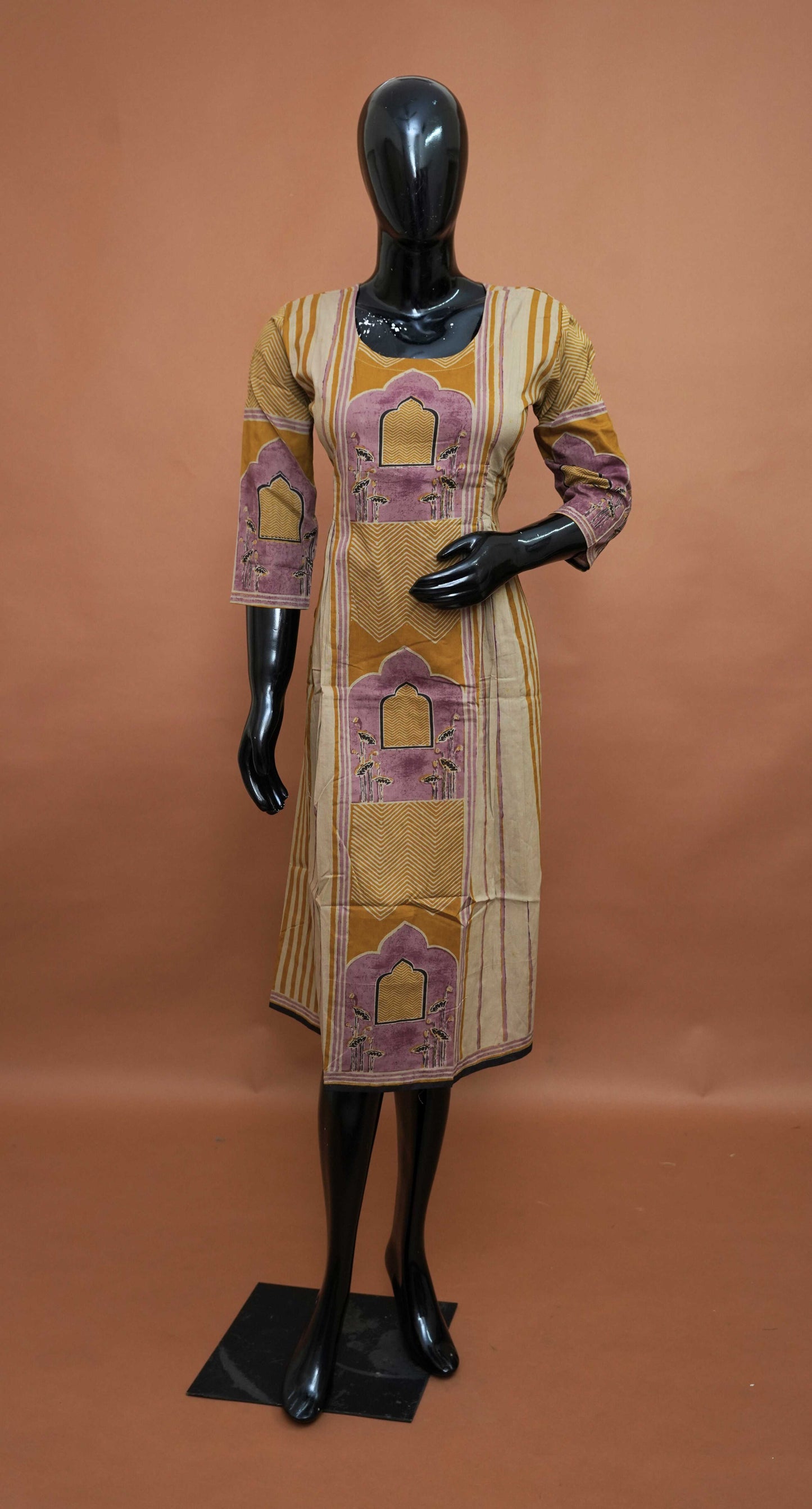 Yellow Colour Ajrakh Print Cotton Frock Style Top – Medium to 2XL