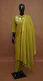 Mustard Yellow Floral Embroidered Mul Cotton A-Line Kurta Set– Medium to 2XL