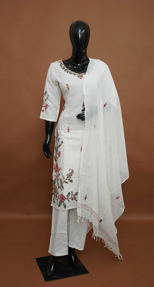 White - Pure Cotton 3-Piece Dress Set – Medium to 2XL