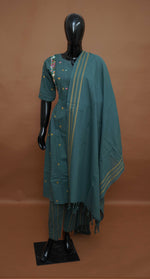 Teal Green embroidered - Pure Cotton 3-Piece Dress Set – Medium to 2XL