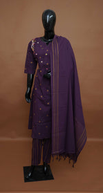 Purple embroidered - Pure Cotton 3-Piece Dress Set – Medium to 2XL