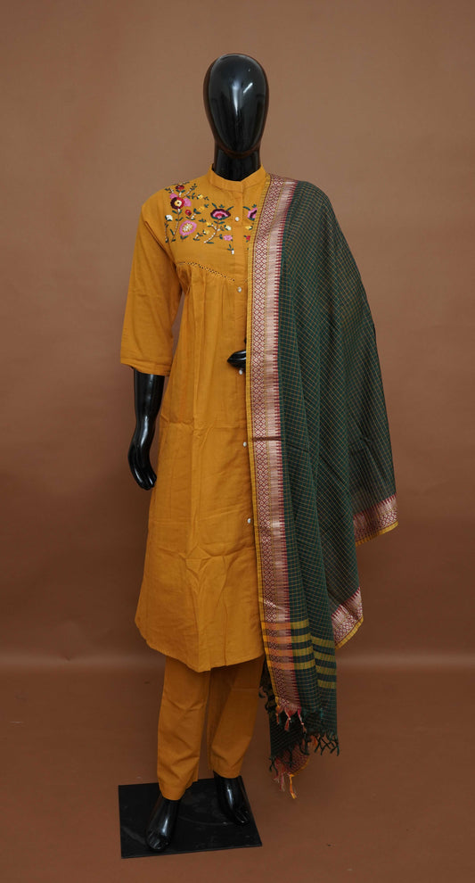 Yellow - Pure Cotton 3-Piece Dress Set – Medium to 2XL