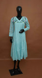 Teal Blue Cotton Kurti with Embroidered Yoke & Sleeves – Premium Ethnic Wear (Medium - 2XL)