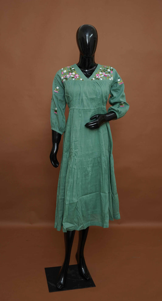 Sea green Embroidered Cotton Kurti – Premium Cotton Top (Medium - 2XL)