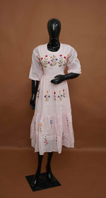 Light Pink A-line Cotton Kurti with Embroidered Work – Premium Cotton Top (Medium - 2XL)