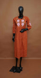 Rust Brown Cotton Kurti with Embroidered Yoke & Sleeves – Premium Ethnic Wear (Medium - 2XL)