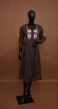 Chocolate Brown Floral Embroidered Mul Cotton A-Line Top – Premium Ethnic Tops (Medium - 2XL)