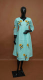 Aqua Green Kota Frock with Yellow Floral Appliqué work (M to 2XL)
