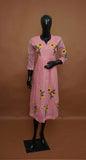 Pink Kota Frock with Yellow Floral Appliqué work (M to 2XL)