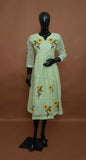 Light Green Cotton Kurti with Embroidered Yoke & Sleeves – Premium Ethnic Wear (Medium - 2XL)