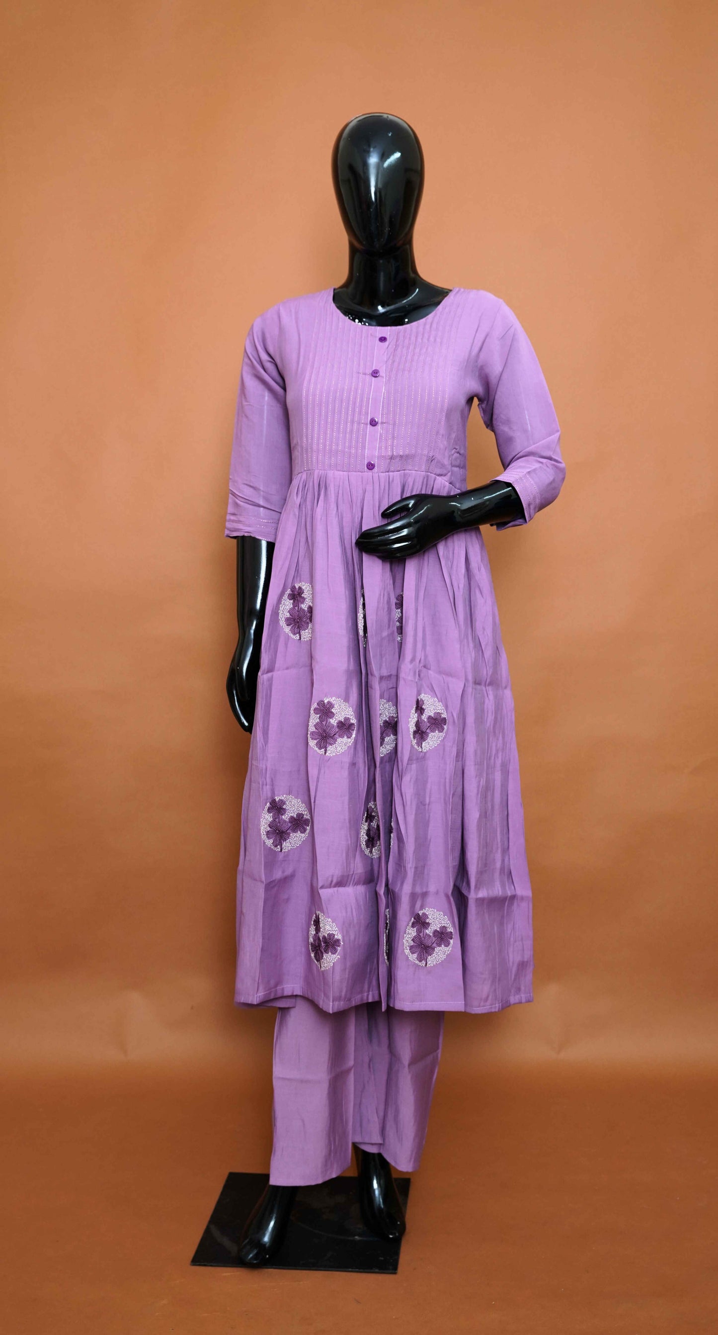 Purple Pure Cotton Anarkali Dress with Beautiful Work – Medium to 2XL