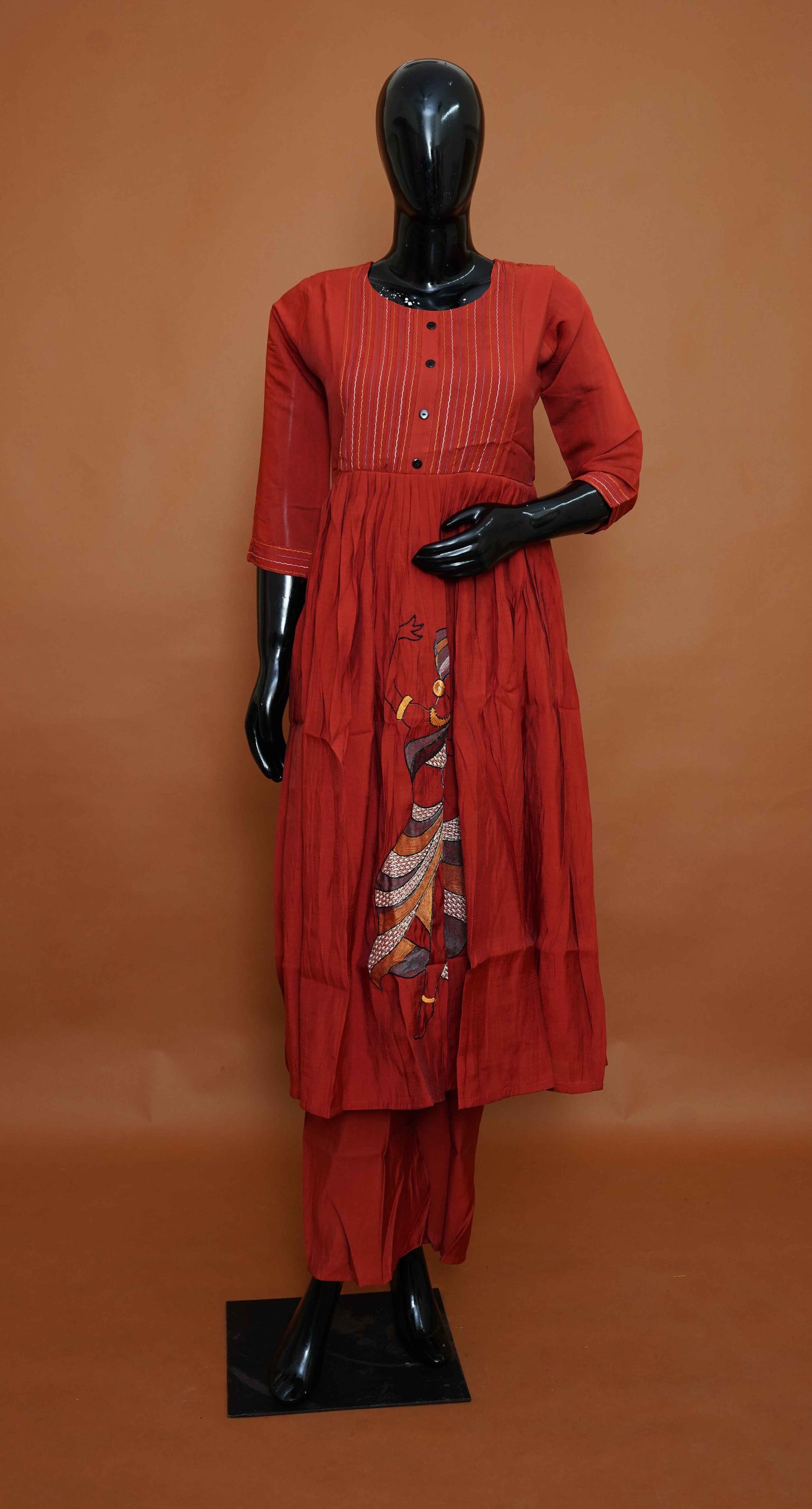 Burnt Orange Pure Cotton Anarkali Dress with Beautiful Work – Medium to 2XL