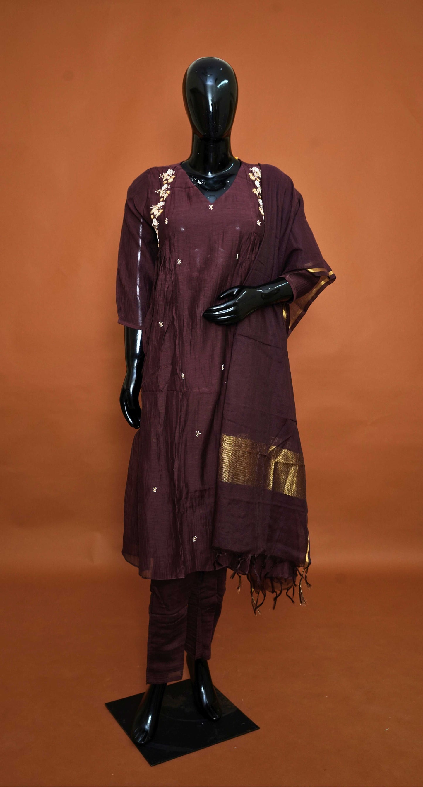 Dark Purple - Pure Cotton 3-Piece Dress Set – Medium to 2XL