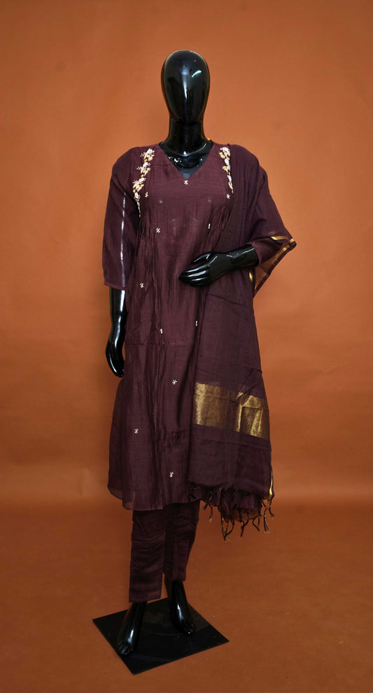 Dark Purple - Pure Cotton 3-Piece Dress Set – Medium to 2XL