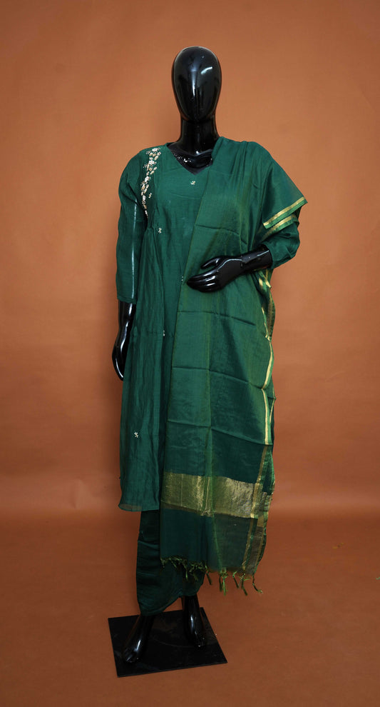 Green - Pure Cotton 3-Piece Dress Set – Medium to 2XL