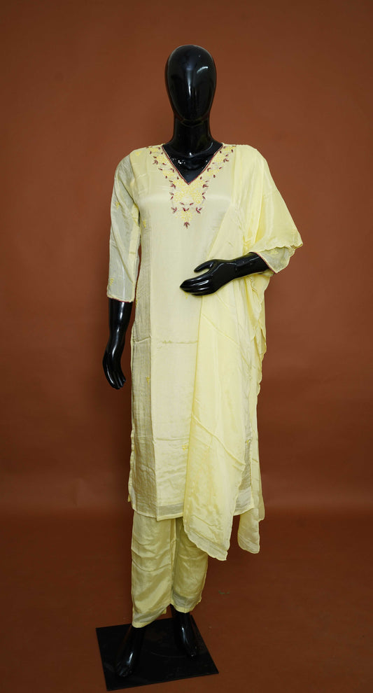 Pale Yellow - 3-Piece Dress Set (kurta sets) – Medium to 2XL