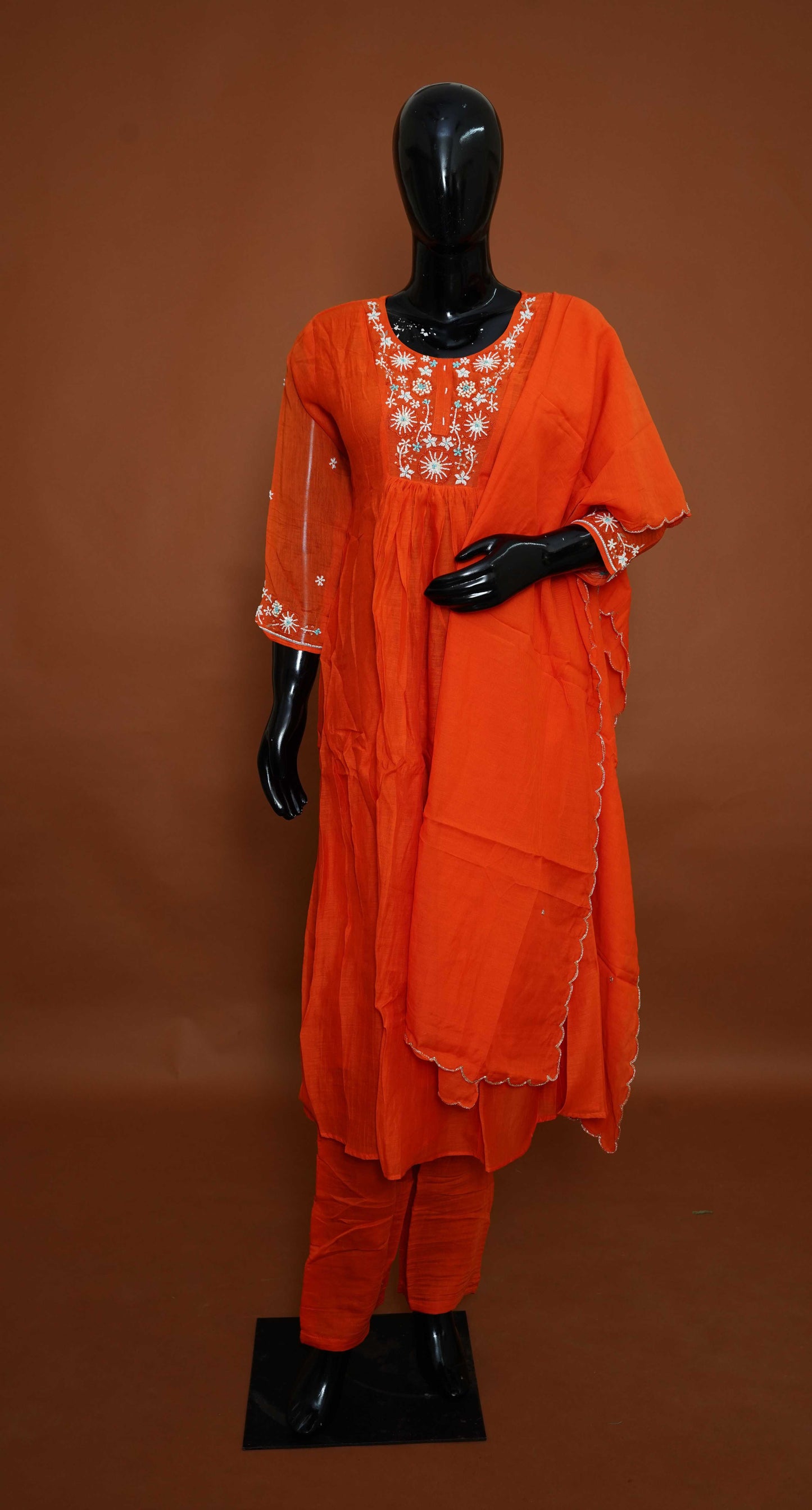 Orange - Pure Cotton 3-Piece Dress Set – Medium to 2XL (Copy)