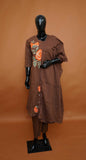 Mocha Brown Pure Mul Cotton A-Line Suit Set with Burnt Orange Floral Embroidery – Medium to 3XL