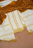 Mustard & Off-White  Pure Handloom Kutch Kala Cotton Bhujodi 3-Piece Dress Material