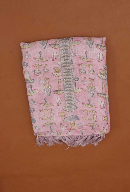 Blush Pink Pure Handloom Linen 3 Piece Dress Material | Sequin Yoke