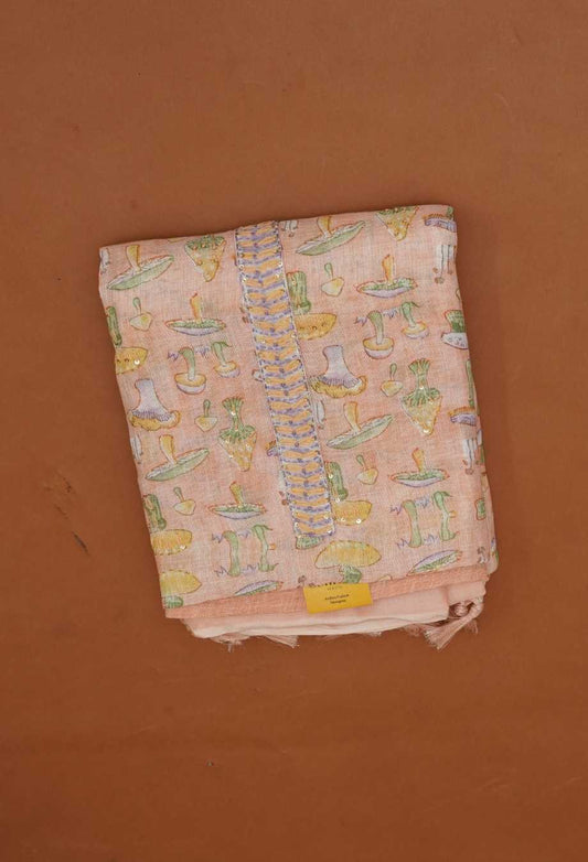 Peach Coral Pure Handloom Linen 3 Piece Dress Material