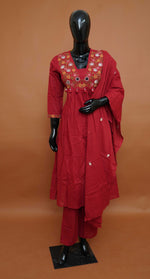 Maroon Mul Cotton 3 Piece Dress Set | Mirror Work & Tassels – Medium to 2XL