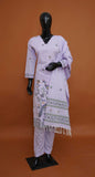 Lavender Premium Pure Cotton Jamdani 3-Piece Ready-to-Wear Dress Set – Medium to 3XL