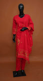 Ruby Red Premium Pure Cotton Jamdani 3-Piece Ready-to-Wear Dress Set – Medium to 3XL