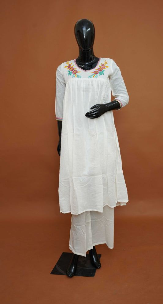 Pristine White Premium Pure Mul Cotton 2-Piece Readymade Salwar Suit Set – Medium to 2XL