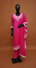 Magenta Premium Mul Chanderi 3-Piece Readymade Salwar Suit Set – Medium to 2XL