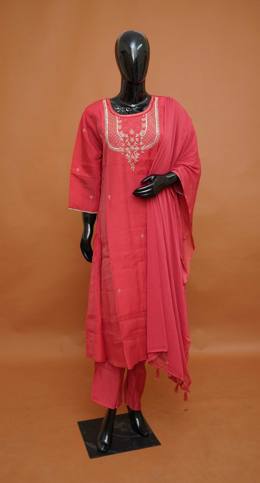 Raspberry Premium Mul Silk 3-Piece Readymade Salwar Suit Set – Large to 2XL