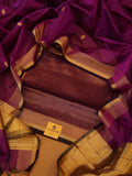 Handloom Magenta Pink Maheshwari Silk 2-Piece Dress Material with Gold Zari Borders