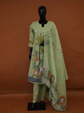 Handloomed Mint Green Jamdani Cotton 3-Piece Suit with Woven Lotus & Swan Motifs – M to 3XL