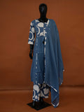 Handcrafted Slate Blue Jaipur Cotton 3-Piece Flared Kurta Set with Abstract Prints – M to 2XL
