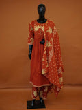 Handcrafted Rust Orange Jaipur Cotton 3-Piece Flared Anarkali Set with Floral Block Prints – M to 2XL