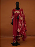 Handcrafted Maroon Jaipur Cotton 3-Piece Flared Anarkali Set with Floral Block Prints – M to 2XL