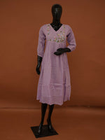 Handloomed Lavender Silk Kota Frock Kurti | Gathered Floral Midi Dress - Medium to 3XL