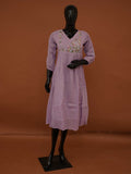 Handloomed Lavender Silk Kota Frock Kurti | Gathered Floral Midi Dress - Medium to 3XL
