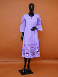 Women's hand-painted lilac mulmul cotton A-line dress with pintuck yoke available in sizes M to 3XL