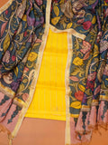 Unstitched Paturu handloom 2-piece suit set with handloom floral and bird Kalamkari dupatta and zari borders