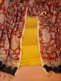 Unstitched Paturu handloom 2-piece suit set with handloom floral Kalamkari dupatta and zari borders