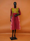 Women's embroidered colorblocked Chanderi cotton tunic top with 3/4 sleeves available in sizes M to 3XL