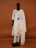 Off-White Floral Embroidered Pure Soft Cotton 3-Piece Kurti Set with Dupatta & Pants - Medium to 3XL