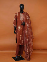 Plus size women's brown Jaipuri block print cotton suit set with pants available in sizes 4XL, 5XL, 6XL, and 7XL
