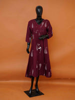 Plus size women's embroidered wine cotton tunic top with tassel tie-up available in sizes 3XL to 6XL